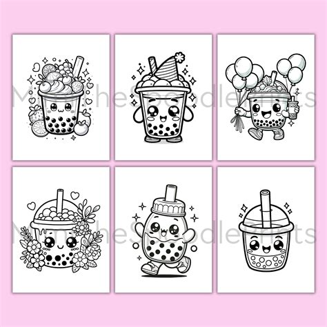 24 Kawaii Bubble Tea Coloring Pages, for Adults and Kids, Printable ...