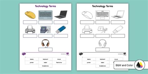 Technology Terms Cut and Paste Worksheet for K-2nd Grade