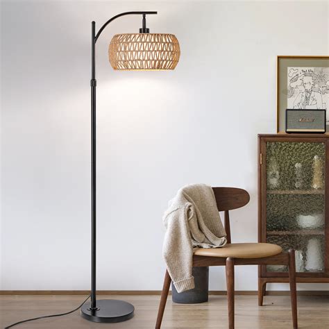 Floor Lamp With Rattan Panels Depuley 3 Light LED Rattan Floor Lamp,