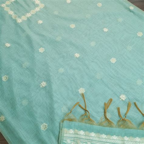 Set 19-29th Dec - Polished Sea Blue Jamdani Maheshwari - Elegent Neck ...
