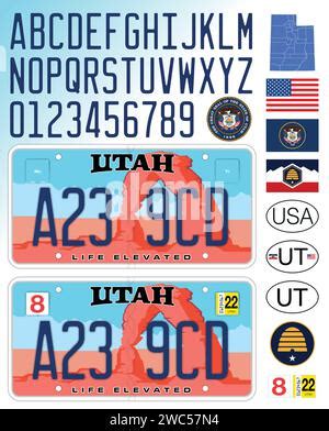 Utah license number plate. Vector usa car plate retro sign, american ...