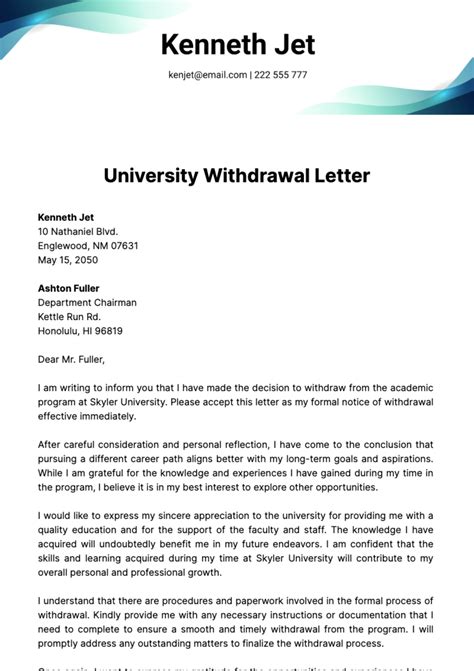 University Withdrawal Letter Template - Edit Online & Download Example ...
