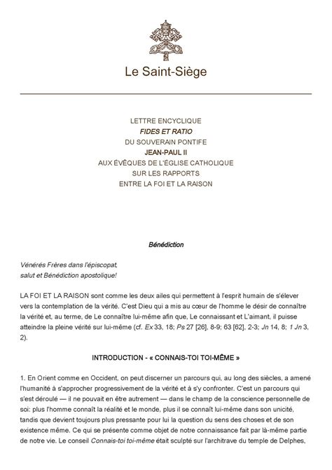 Lettre encyclique FIDES ET RATIO (JEAN-PAUL II) - Premier au monde