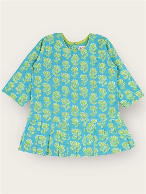Girls Aqua Marigold Knife Pleated Dress – MyZuie