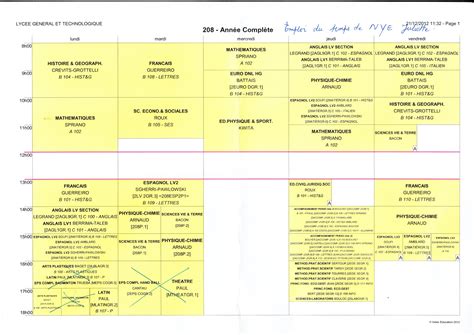Example of a French Student Schedule