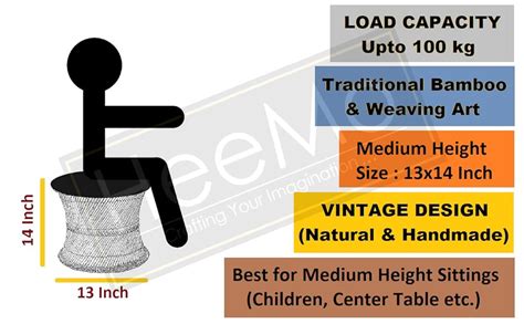 HeeMo Eco-Friendly Cane Wood Bamboo Sitting Stool, Mudda for Indoor ...