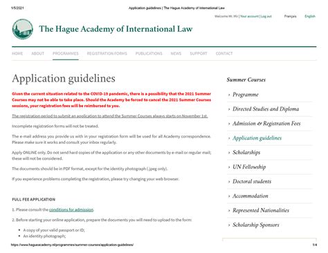Application guidelines The Hague Academy of International Law ...