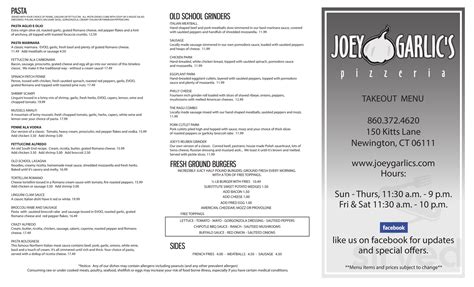 Menu for Joey Garlics' Newington in Newington, CT | Sirved