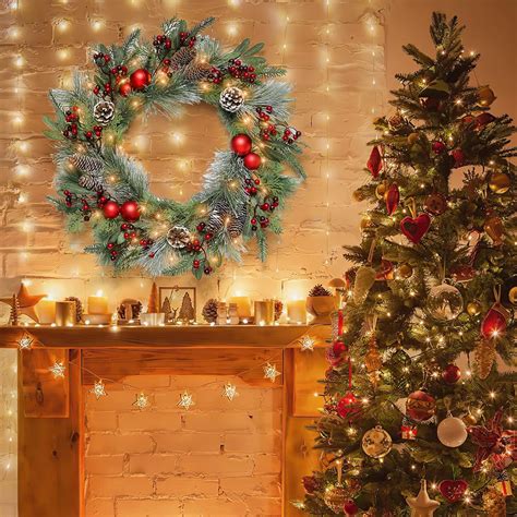 Buy TOCHGREEN 24 Inch 50 Lights Pre-lit Artificial Christmas Wreath ...