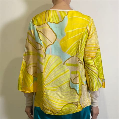 60-70s yellow flower printed cardigan | LEMON