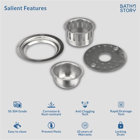 BathStory –Pore- SS 304 Floor Drain – Non-Corrosive and Rust-Resistant ...