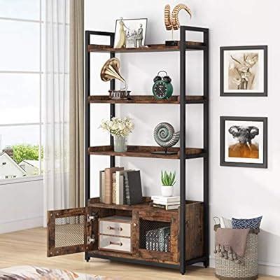 Buy Tribesigns Bookcase with 2 Cabinets, Rustic 4-Tier Bookshelf with ...