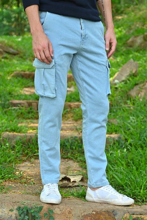 Buy Calibri - Denim Cargo Trouser - Sky Blue in India at Best Price - Zop
