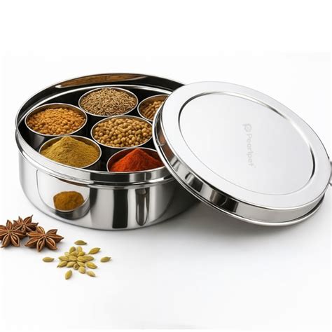 Masala Box with Steel Lid | 7 +1 Stainless Steel Cups & Spoon – Pearlpet