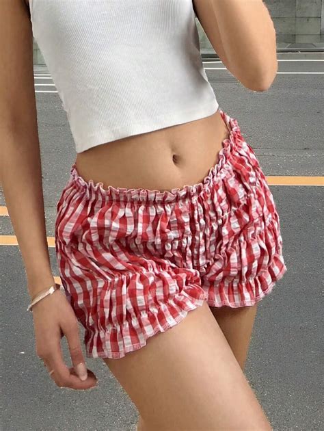 SHEIN EZwear Bubble Grid Lantern Lace Women's Casual Shorts For Spring ...