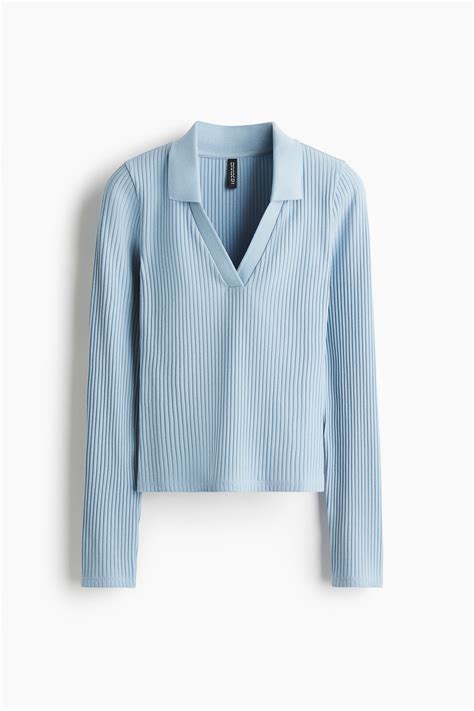 Ribbed collared top - Light blue - Ladies | H&M IN
