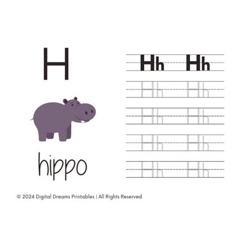 Tracing Letters Practice H for Hippo Booklet Uppercase, Lowercase, Blank