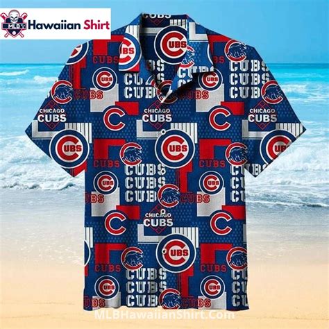 Patch Logo Pattern Chicago Cubs Aloha Shirt Red Blue Block - MLB ...