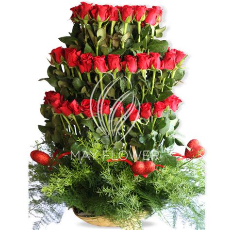 Large Basket of Red Roses – May Flower