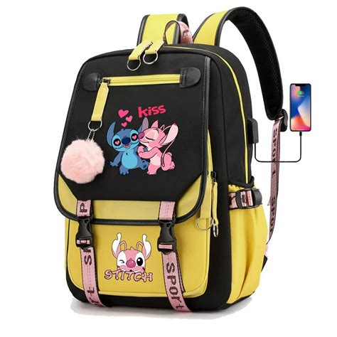 Stitch Boys Girls Kids School Book Bags Women USB Bagpack Teenagers ...