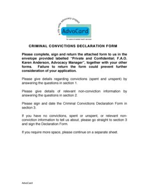 Fillable Online advocard org CRIMINAL CONVICTIONS DECLARATION FORM ...