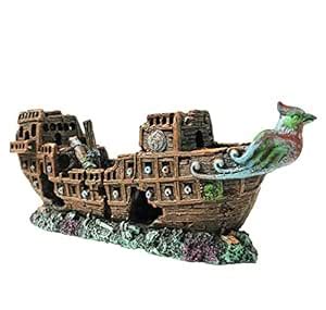 SLOME Aquarium Pirate Ship Decorations Fish Tank Ornaments - Resin ...