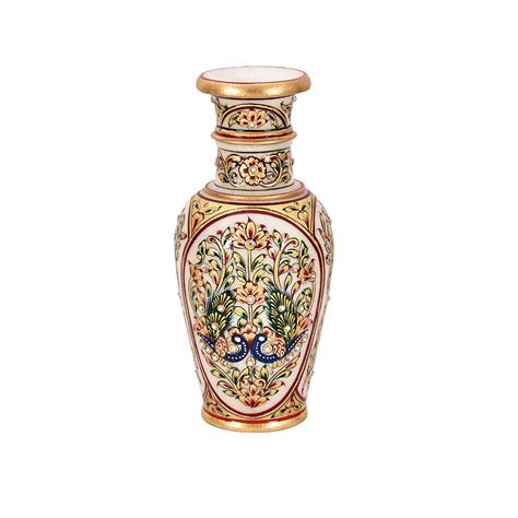 Buy Kapiche Marble Flower Vase Carved in Marble with Double Peacock ...