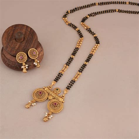 Long beautiful antique gold stone mangalsutra set - smarsjewelrys