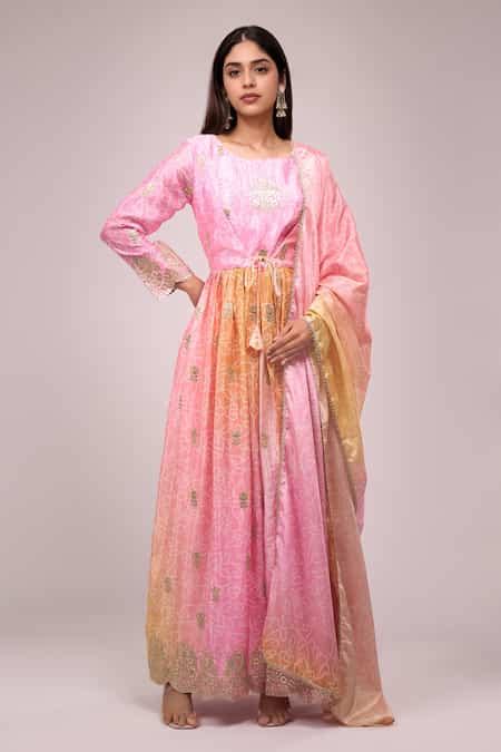 Buy Multi Color Chinon, Silk Embroidery, Sequins Round Neck Hand ...