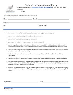 Volunteer Commitment Form - Fill Online, Printable, Fillable, Blank ...
