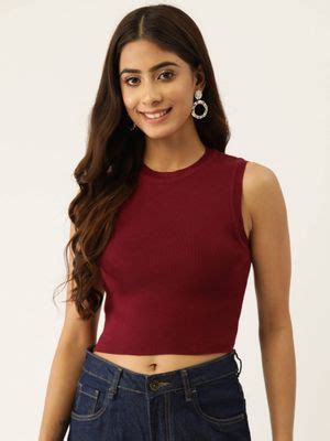 Buy Femea Maroon Solid Cotton Crop Top (M) Online
