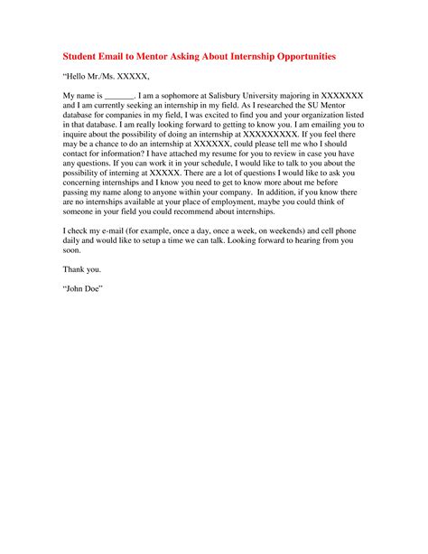 Image result for Internship Email Example