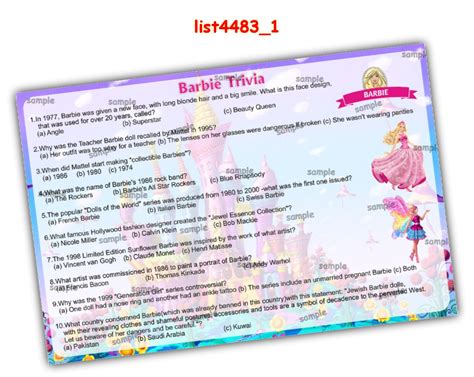 Barbie theme designs in Tambola Housie, Paper Games, Props, Cards