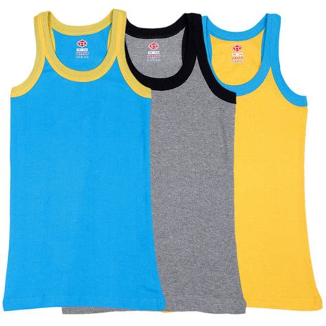 T.T. Kids Titanic Gym Vest Pack Of 3 Trqs-Yellow-Grey – T T Bazaar