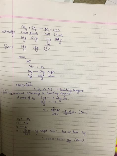 16g methane is mixed with 16 g oxygen gas. Find out wt of CO2 formed on ...