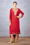 Buy Red Raw Silk Embroidery Dori And Adda Work Sindoori Pushti Kurta ...