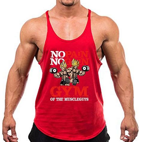 Men's Gym Workout Stringer Tank Top | "No Pain No Gain" Muscle Graphic ...