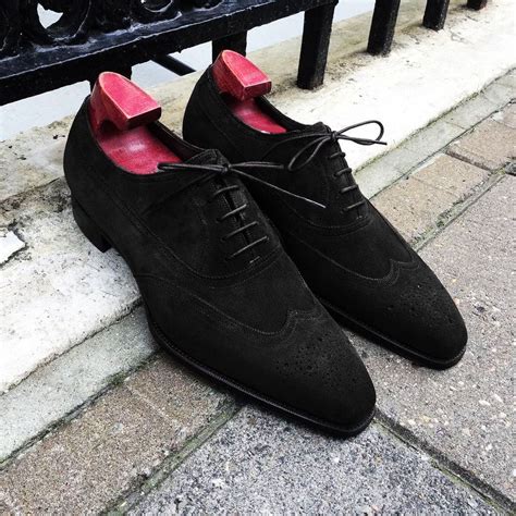 Handmade Men's Black Color Suede Shoes, Men's Wingtip Brogue Dress ...