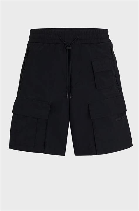 HUGO - Cargo shorts in water-repellent canvas with phone pocket - Black