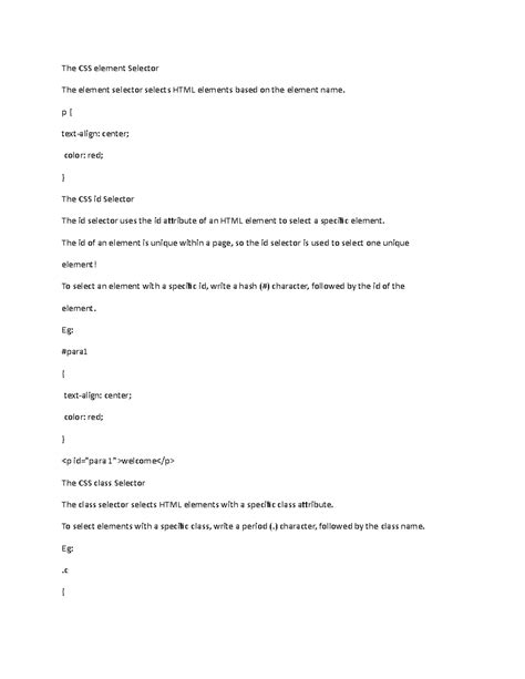 The CSS selectors - The CSS element Selector The element selector ...