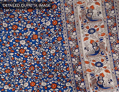 Buy Unnati Silks Women Unstitched Orange-Blue Pure Cotton Kalamkari ...