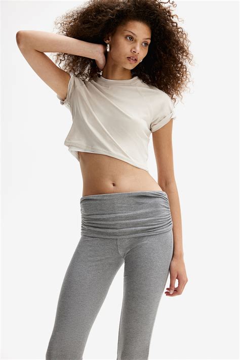 Foldover-waist Capri leggings - Grey marl - Ladies | H&M IN