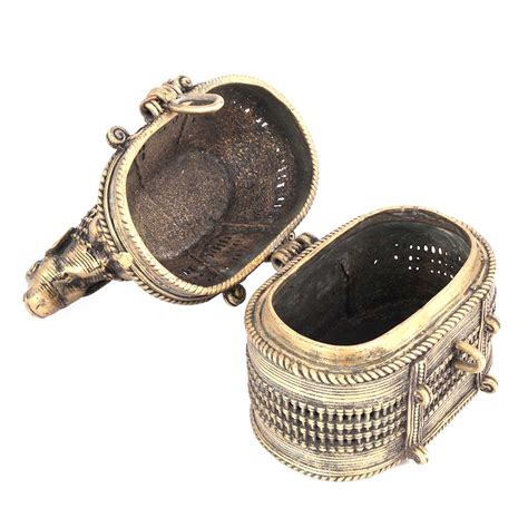 Bronze Dhokra Art Jewellery Box With A Handle On Nandi