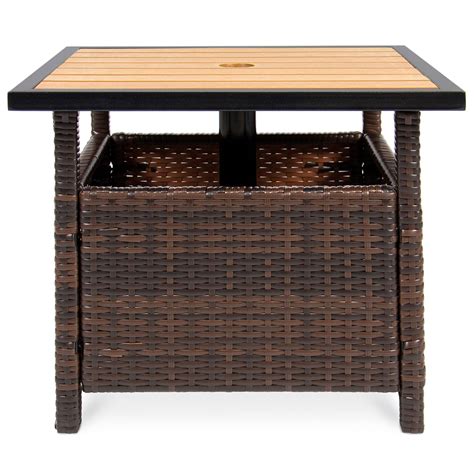 Outdoor Wicker Patio Umbrella Stand Table Accent Furniture w/ Steel Fr ...