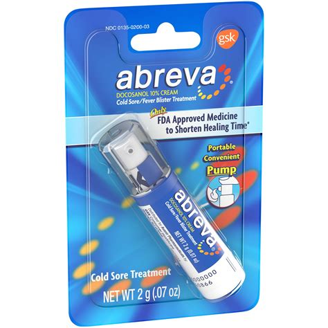 Abreva Cold Sore/Fever Blister Treatment Cream Pump 0.07 oz HSA/FSA ...