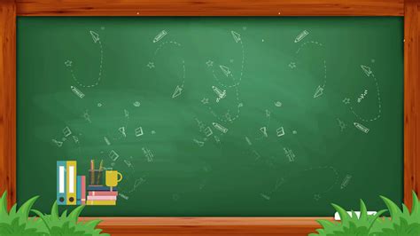 Download Blackboard With Books And Grass Background | Wallpapers.com