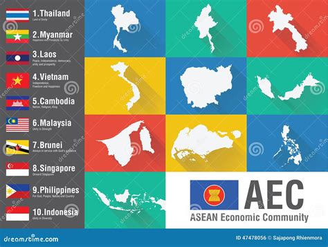 AEC Asean Economic Community World Map With A Flat Style And Fla Stock Photo - Image: 47478056