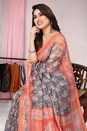 Buy MIRCHI FASHION Women's Plain Weave Cotton Blend Batik Printed Saree ...