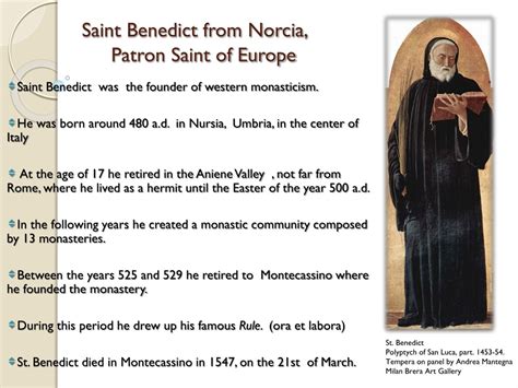 PPT - Saint Benedict , Patron Saint of Europe and Montecassino Abbey ...