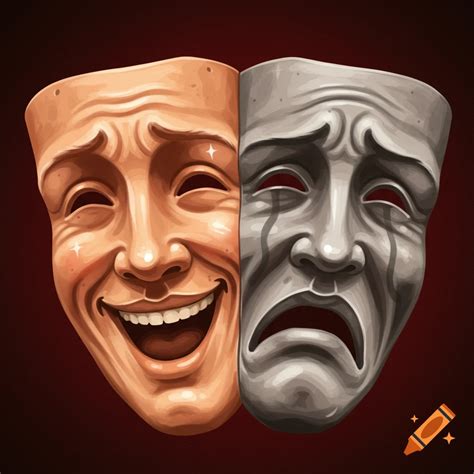 A happy theater mask and a sad theater mask are side by side. on Craiyon